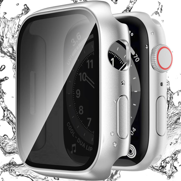 Waterproof Privacy Case for Apple Watch Series 6/5/4/SE2/SE 44mm, Anti-peep Screen Protector, Silver