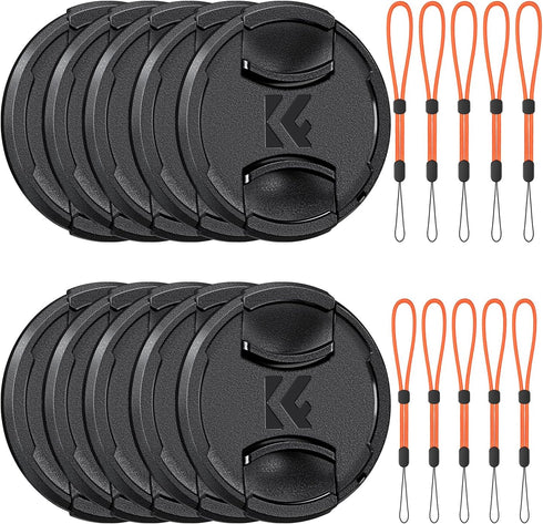 K&F Concept 58mm Lens Cap Cover Kit, 10 Pack Non-Spring Center Pinch + 10 Pack Anti-Loss Keeper