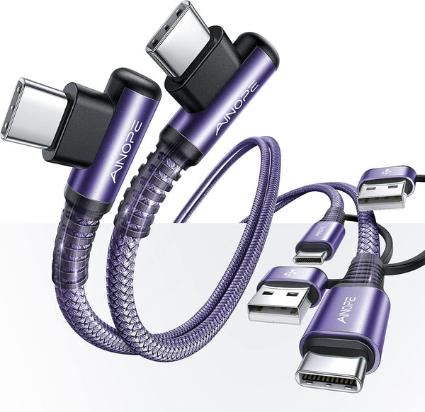 AINOPE 6.6ft Purple USB C to USB C Cable 2-Pack, 60W Fast Charging, Right Angle, Compatible with iPhone 15 Pro Max,