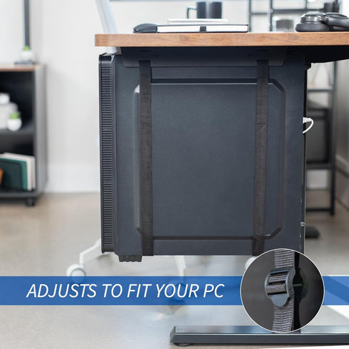 VIVO Under-Desk and Wall Mount PC Holder with Adjustable Strap and Steel Bracket, Black, MOUNT-PC02S