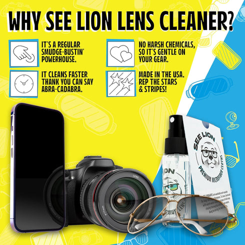 2 30ml 1oz cellhelmet See Lion Premium Lens Care Bundle | Anti Fog Spray + Streak-Free Lens Cleaner with Black