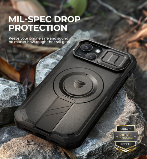 Dexnor 15 for iPhone Case with Slide Camera Cover & Adjustable Kickstand & Built-in Screen Protector, Magnetic Rugged