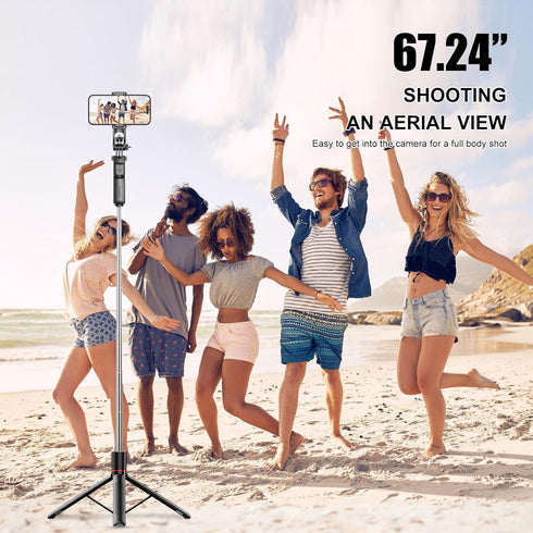 NOOX 67" 1/4 Selfie Stick Tripod for iPhone with Remote Control, Phone Holder and Screw, Extendable Travel Essentials