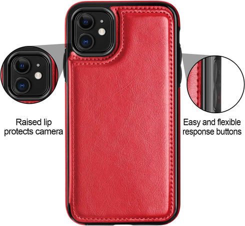 HianDier Wallet Case for iPhone 11, 6.1-inch Slim Protective Cover with Credit Card Slot Holder, Red