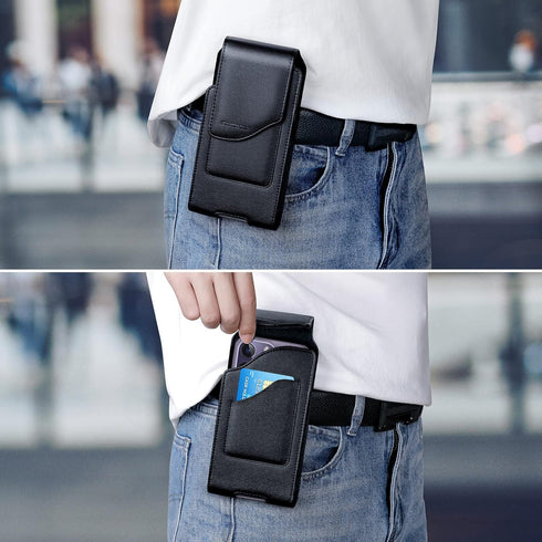 Belt Holster for iPhone 15 14 13 12 11 Pro Max, 15/14 Plus, XS Max, Samsung Galaxy S23+ A54 A53 A52, Belt Phone Holder for Men with Card Slot (Black)