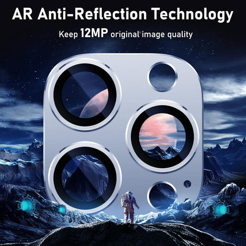 UniqueMe Camera Lens Protector for iPhone 13 Pro/Pro Max - Sierra Blue, Metal Ring, Strong Drop Protection, Tempered