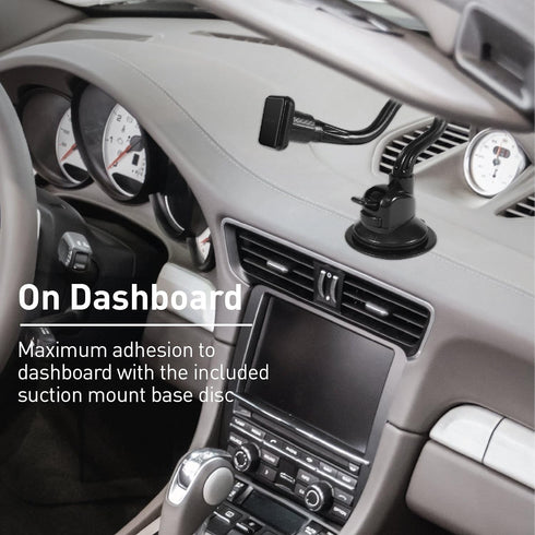 Macally Windshield Phone Mount for Car - Magnetic Suction Cup Window Holder with 8" Long Gooseneck Arm & Strong Magnet