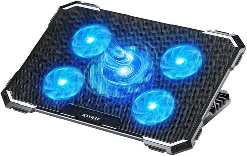 Upgrade Laptop Cooling Pad, Gaming Laptop Cooler with 5 Quiet Fans, 2 USB Ports, 5 Adjustable Heights, Blue LED Lights