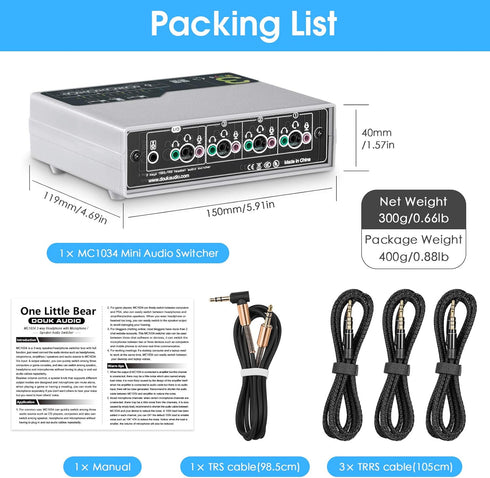Portable 3-Way Audio Switcher Box Splitter for Headphone Microphones