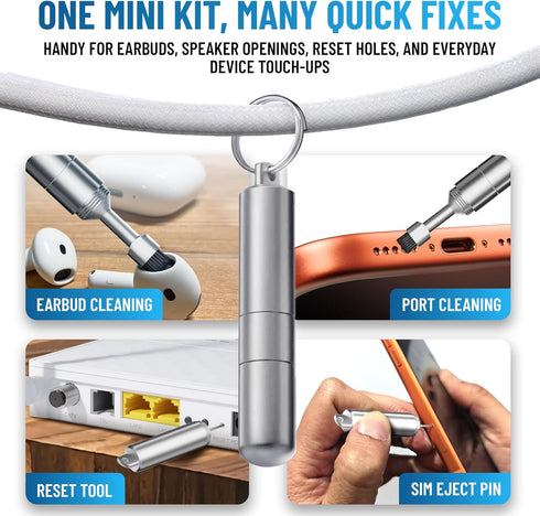 Reset PortPlugs SIM Tray Ejector Tool + Charging Port Cleaning Brush for Phones & Earbuds - SIM Card Removal Tool, Pin