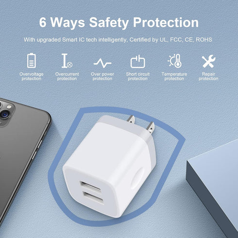 USB Wall Charger, Charging Cube, Sicodo 3Pack Dual Port Charging Block Plug in Cell Phone Charger Box Brick USB Power Adapter for iPhone 15 14 13 12 SE 11 X 8,Samsung Galaxy S22 S21 S20 10,Google,Moto