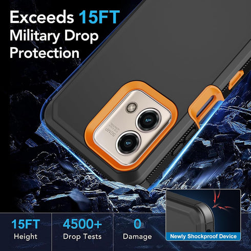 Moto G Stylus 2023 5G Case, with Built in Screen Protector, Heavy Duty Drop Protection, Orange