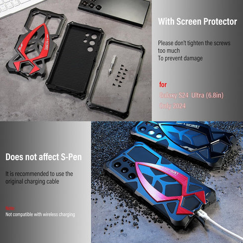 Armor Phone Case for Samsung Galaxy S24 Ultra, Military Grade Drop Protection, Heavy Duty Hybrid Metal Bumper, Black