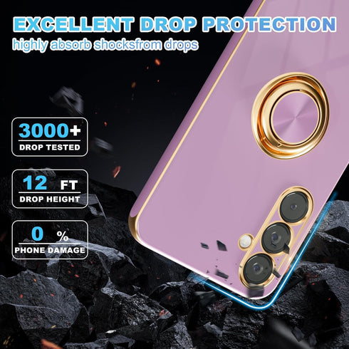 Samsung Galaxy S23 FE Case with Screen Protector, Magnetic Kickstand, 360° Rotation Ring Holder, Purple