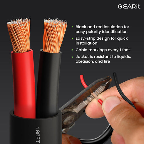 GEARit 16/2 Speaker Wire (100 Feet), 16 Gauge Copper Clad Aluminum, Outdoor Direct Burial, CL3 CL2 Rated, Black