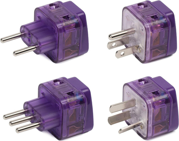 NEW! 4 Pieces AMERICA TRAVEL ADAPTER Pack for SOUTH and N. AMERICA; with Dual Plug-In Ports & Surge Protectors