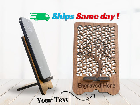 Generic Walnut Phone Stand, Personalized Engraving, Natural Wood, Non-Toxic Finish Maple & Walnut Wood, Best Present