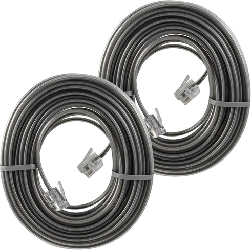 Power Gear Telephone Line Cord, 2 Pack, 25 Feet, Modular Jack Ends for Phone, Modem, Fax Machine