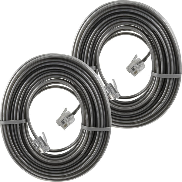 Power Gear Telephone Line Cord, 2 Pack, 25 Feet, Modular Jack Ends for Phone, Modem, Fax Machine