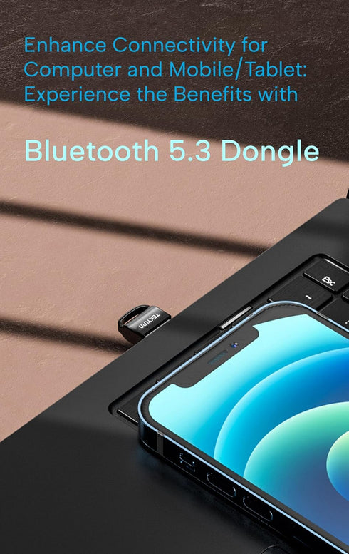 USB Bluetooth 5.3 Adapter: Plug-and-Play, Nano Design, Compatible with Windows 11/10/8.1/7, Supports Headphones,