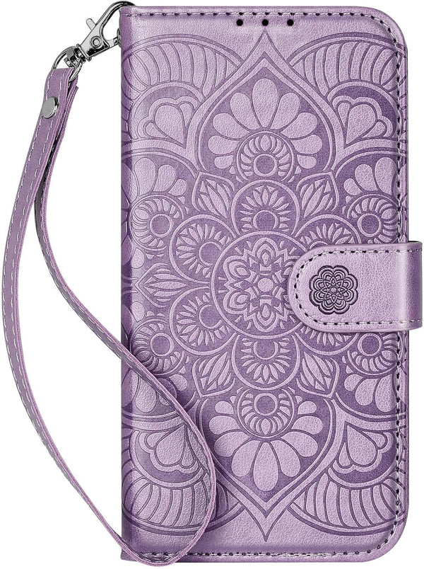 RFID Blocking Wallet Case for iPhone XR, Purple, 3 Card Holder Stand, Magnetic Protective Flip Cover