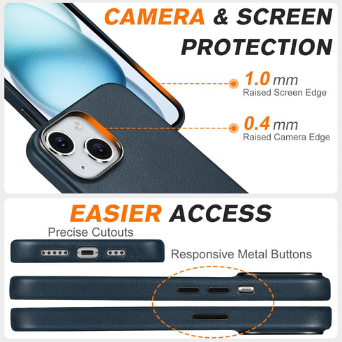 SHIELDON 15 2023, 15 6.1" Genuine Leather Case for iPhone Magnetic Wireless Charging Slim Non-Slip Anti-Scratch