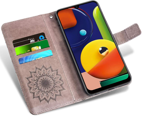 Phone Case for Samsung Galaxy A50, Wallet Cases with Tempered Glass Screen Protector, Leather Magnetic Flip Cover
