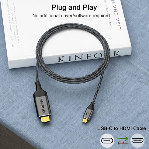 QGeeM 10ft USB C to HDMI Cable Adapter, Braided 4K@60Hz, Compatible with iPhone 15 Pro Max, MacBook Pro