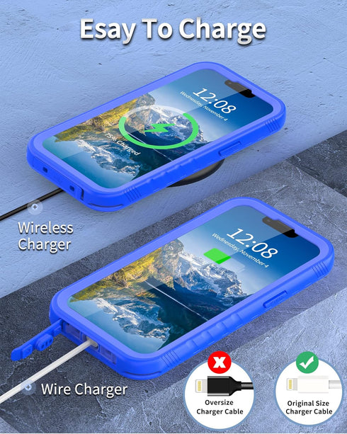 SPORTLINK iPhone 13 Pro Max Case - Waterproof, Shockproof, Full Body Dustproof with Built-in Screen Protector, Blue.