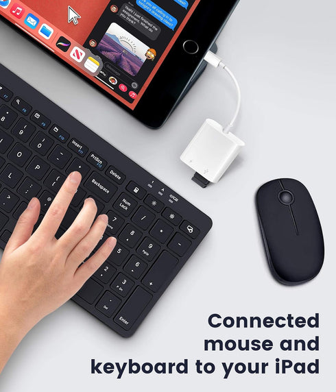 USB Adapter for iPhone/iPad, Lightning to USB Female OTG Adapter, USB3 with Charging Port, Supports Flash Drives