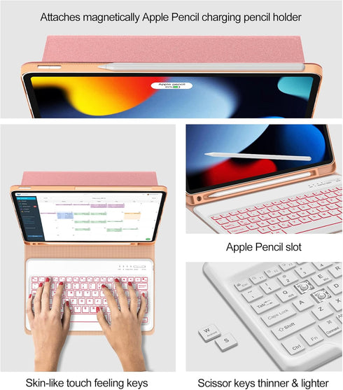 SENGBIRCH Backlit Keyboard for iPad Air 13 inch (M2) 2024, iPad Pro 12.9, Detachable Bluetooth Wireless Keyboard, Pink