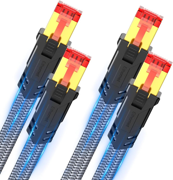 Snowkids Cat 8 Ethernet Cable 6.6 FT 2 Pack, High Speed 40Gbps, 2000Mhz Braided LAN Cable with Gold Plated RJ45