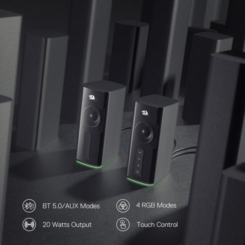 Redragon GS814 Stereo Desktop Speaker, 20W Output, 4 Real Units, BT 5.0/3.5mm AUX, Enhanced Bass, Dynamic RGB Lighting