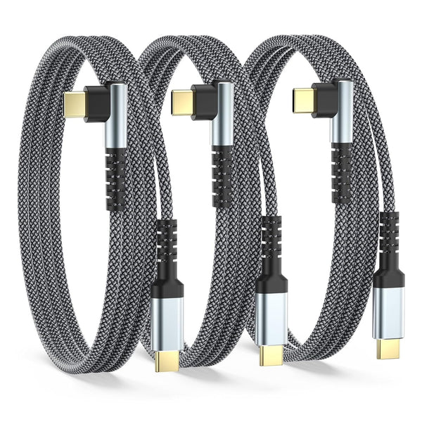 USB C to USB C Cable 10ft, 3-Pack 60W Right Angle Fast Charging Cord, Nylon Braided Type C for iPhone 15 Pro Max,