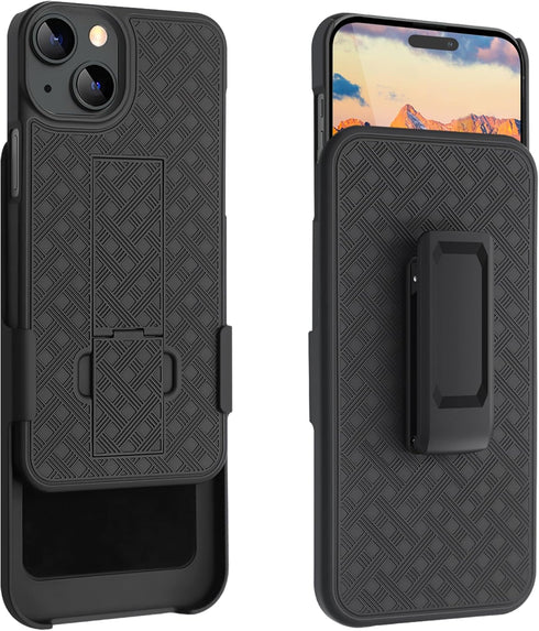 Fingic 15 15 1 5 6.1 inch(Black) Case for iPhone Case,iPhone Belt Clip Holster Cases Slim Combo Shell with Kickstand