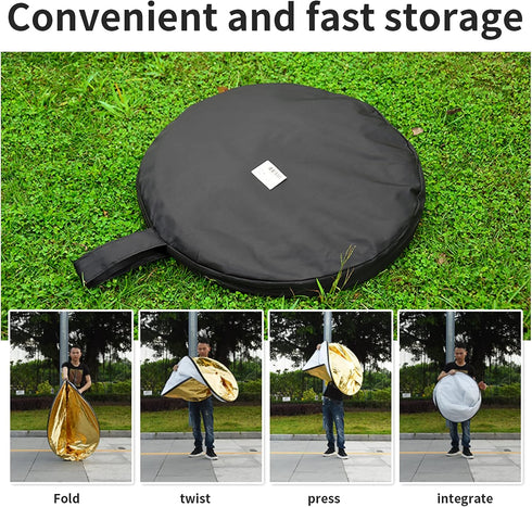 GODOX 24x36/60x90cm 5-in-1 Collapsible Photography Light Reflector, Oval Multi Disc Diffuser with Carrying Bag - Gold