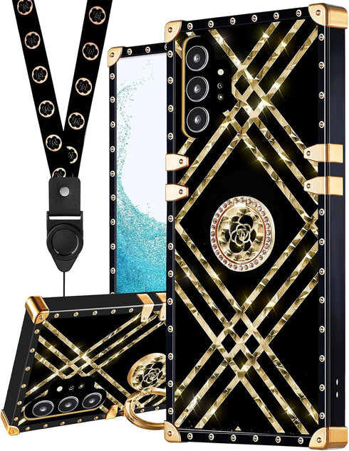 Loheckle Designer Square Phone Case for Galaxy Note 10 Plus, Stylish Aesthetics with Ring Stand Holder for Women Girls