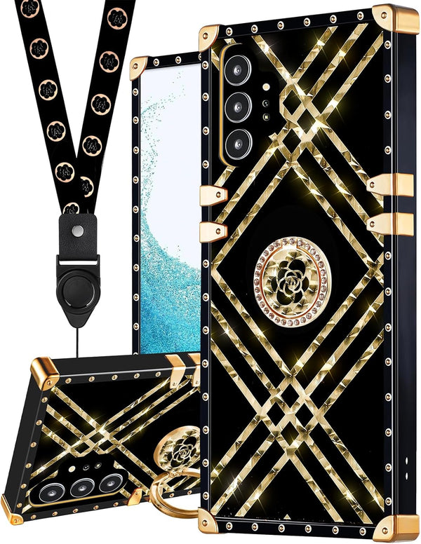 Loheckle Designer Square Phone Case for Galaxy Note 10 Plus, Stylish Aesthetics with Ring Stand Holder for Women Girls