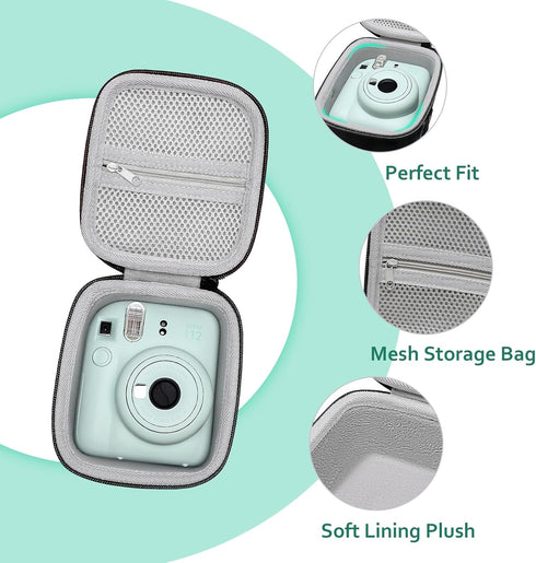 XANAD Grey Case for Fujifilm Instax Mini 12/11/10/9/8/7 Instant Camera, Storage Protective Carrying Bag with Shoulder