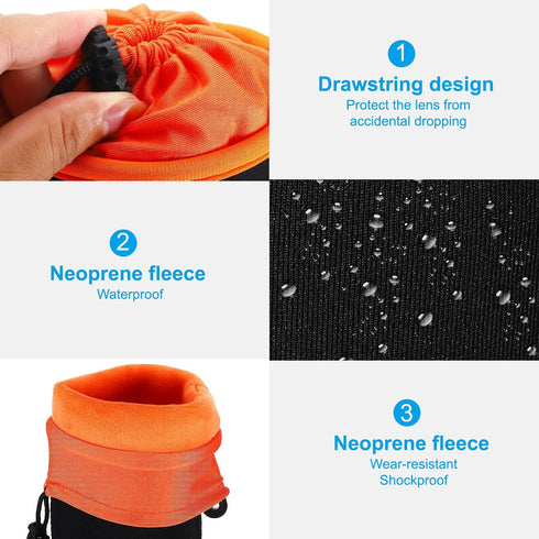 PATIKIL 2 Pcs Camera Lens Bag, 3.9" ID x 9.8" H Drawstring Pouch with Thick Neoprene