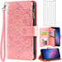 Asuwish Cloud Mobile Stratus C7 Wallet Case with Flower Design, Tempered Glass Protector, and Card Holder - Rose Gold.