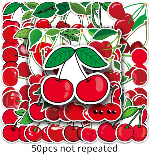 50pcs Cherry Stickers Vinyl Red Fruits Stickers for Water Bottle, Laptop, Skateboard, Cute Waterproof Aesthetic Decals