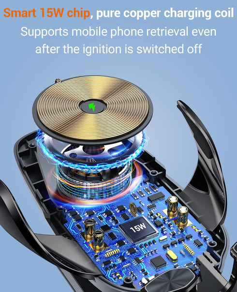 Wireless Car Charger, 15W Fast Auto-Clamping Charger for iPhone 15 14 13 12 11 Pro Max, Samsung Galaxy S23 Ultra S22