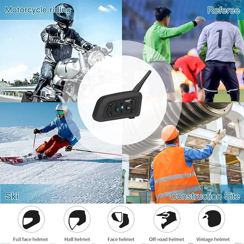 EJEAS V6 Motorcycle Bluetooth Headset, 2 Riders, 1200M Intercom Communication System with Noise Reduction