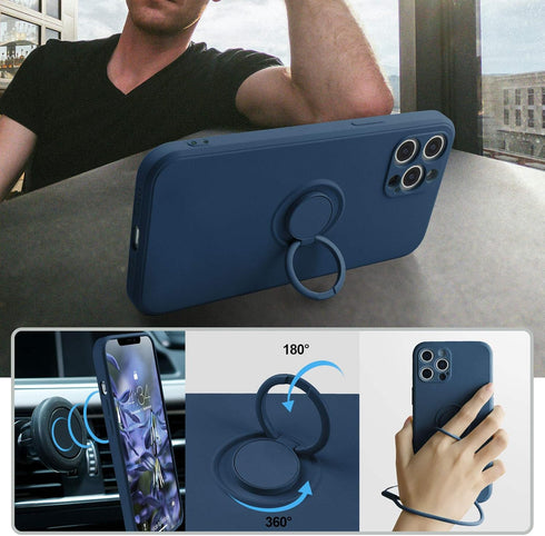 ABITKU Stand Case for iPhone 12 Pro, 360° Ring Holder with Magnetic Kickstand, Shockproof Protective (Blue)