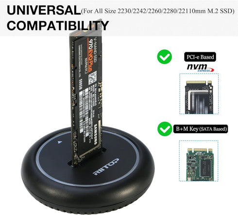 RIITOP M.2 NVMe to USB Docking Station, SSD Enclosure for Both NVMe and (B+M Key SATA) SSD