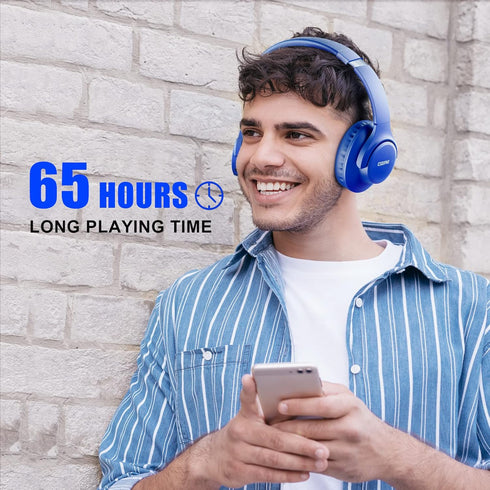 KVIDIO Updated Bluetooth Headphones Over Ear, 65 Hours Playtime, Wireless with Microphone, Foldable Lightweight, HiFi