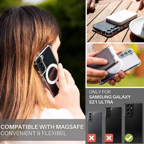 Magnetic Case for Samsung Galaxy S21 Ultra, Shockproof Transparent/Clear Phone Case for MagSafe