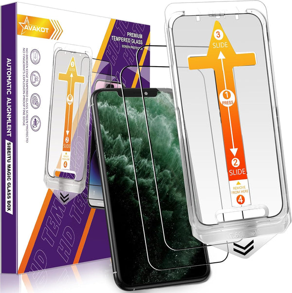 avakot 2 Pack Tempered Glass Screen Protector for iPhone 11 Pro Max 6.5 inch, HD Clear Full Coverage with Easy Install