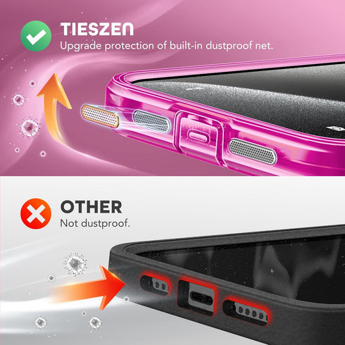 TIESZEN iPhone 15 Pro Max Case - Bright Pink, Dustproof, MagSafe Compatible, 9H Tempered Glass & Privacy Screen